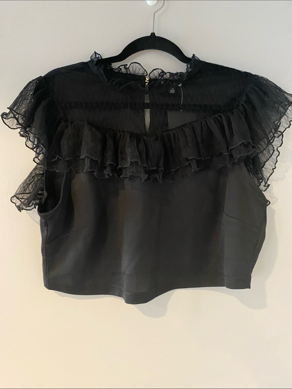 Sheer Ruffle Yoke Black Women's Crop Top